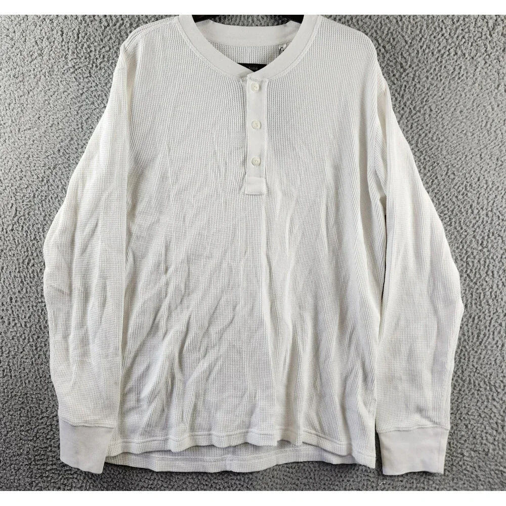 rag & bone Waffle Knit Henley Top Men's XL White Solid Long Sleeve Pullover - Picture 2 of 15